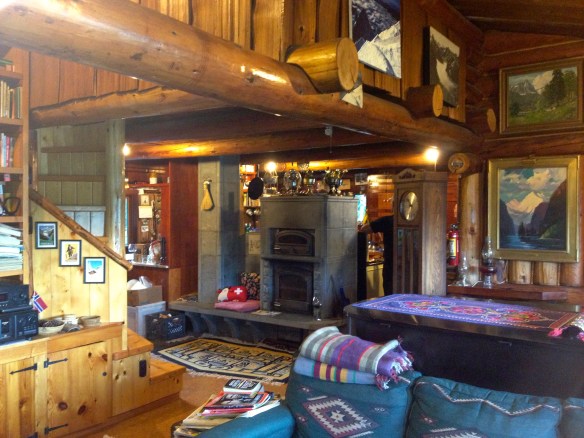 Inside the log "cabin"